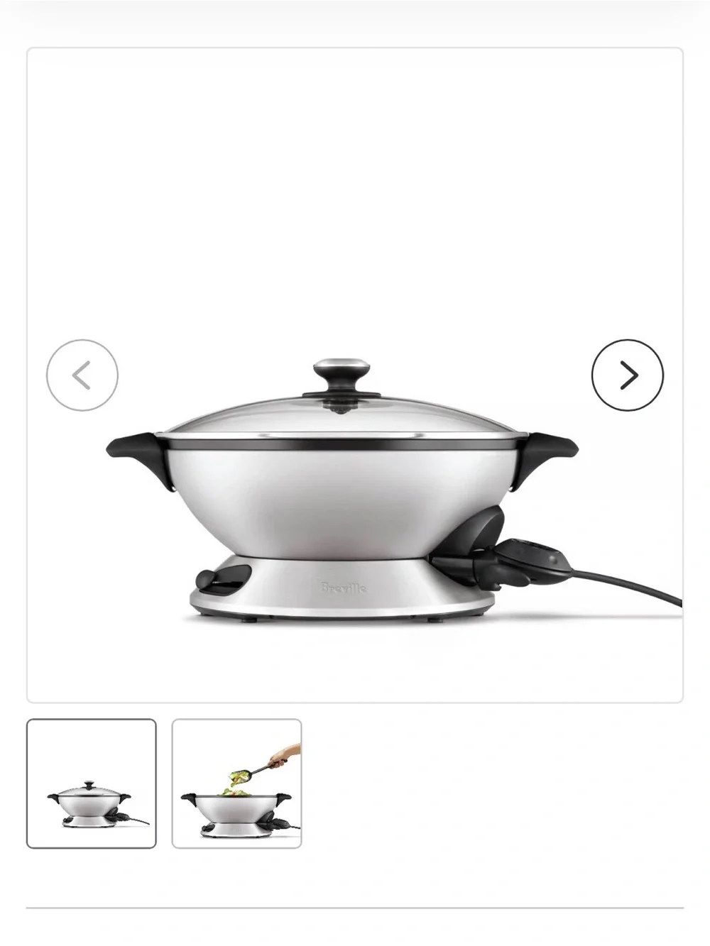 Breville Silver Electric Wok with Glass Lid and Removable Base